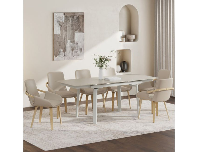 Bellaro and Caspian 7pc Dining Set - Travertine and Cream Table and Sand and Natural Chairs