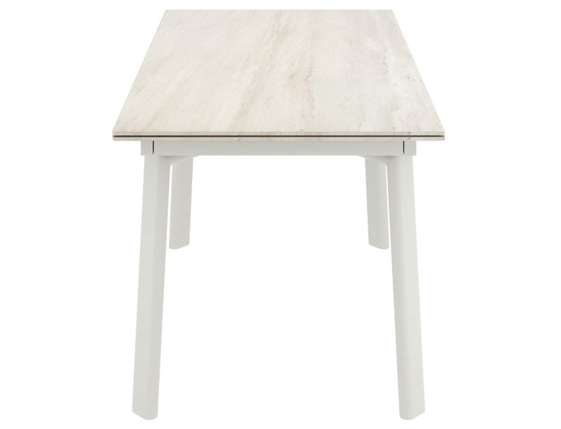 Bellaro and Caspian 7pc Dining Set - Travertine and Cream Table and Sand and Natural Chairs