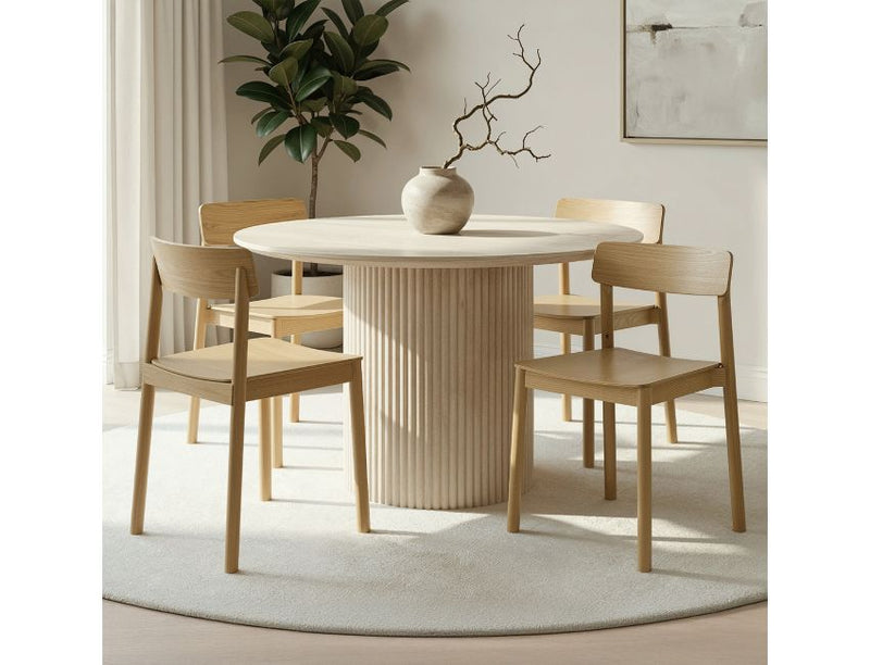 Thalia and Felix 5pc Dining Set - Ivory and Travertine Table and Natural Chairs