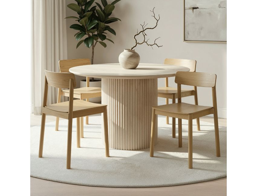 Thalia and Felix 5pc Dining Set - Ivory and Travertine Table and Natural Chairs