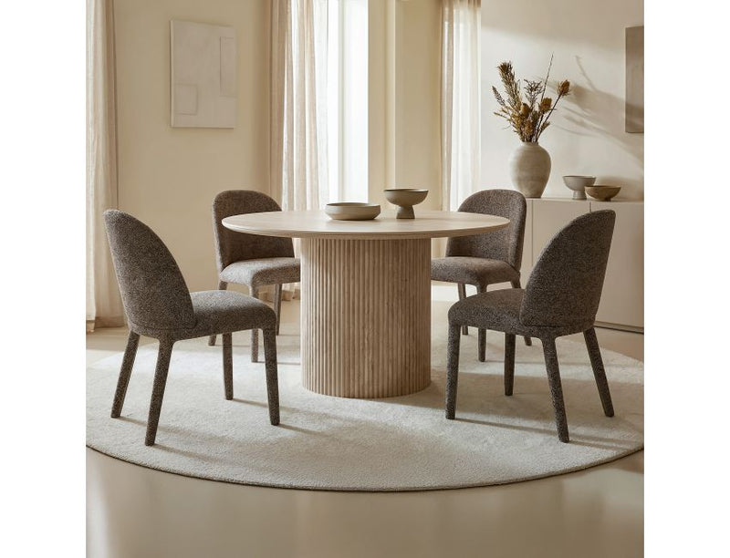Thalia and Kiara 5pc Dining Set - Ivory and Travertine Table and Brown Chairs