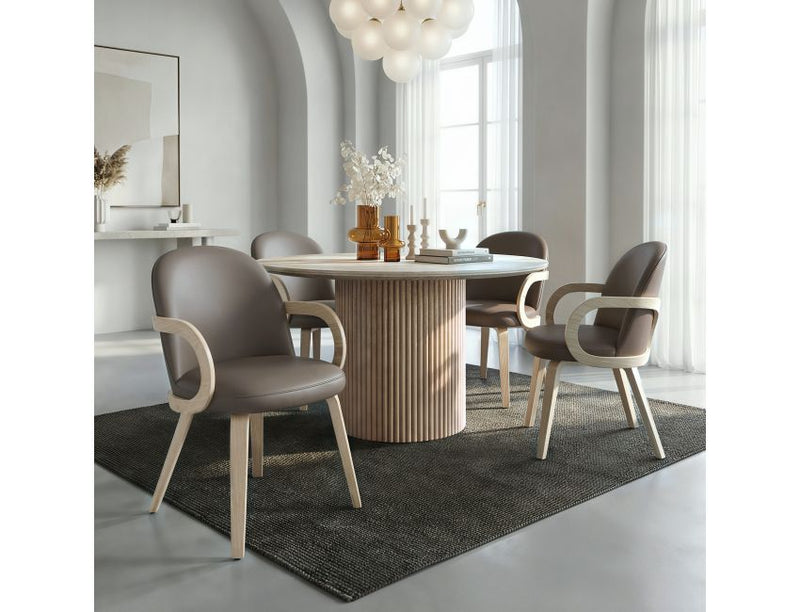Thalia and Celest 5pc Dining Set - Ivory and Travertine Table and Dark Taupe Chairs