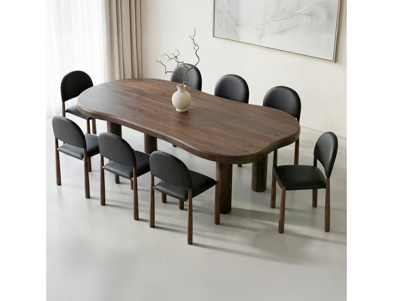 Zaloa and Auggie 9pc Dining Set - Walnut Table and Black Chairs
