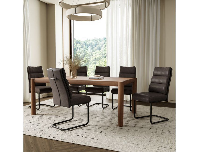 Advik and Brodi 7pc Dining Set - Walnut Table and Charcoal Faux Leather Chairs