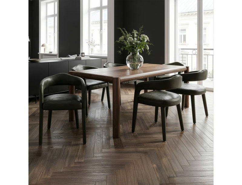 Advik and Caden 7pc Dining Set - Walnut Table and Moss Chairs