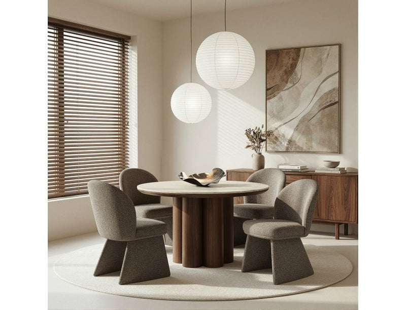 Seaton and Noelle 5pc Dining Set - Walnut and Travertine Table and Brown Chairs