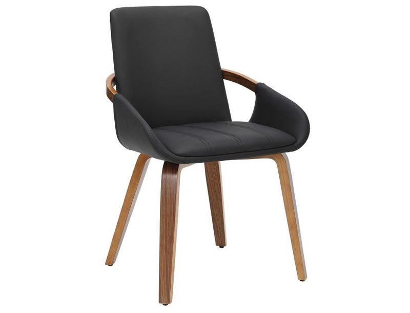 Seaton and Caspian 5pc Dining Set - Walnut and Travertine Table and Black and Walnut Chairs