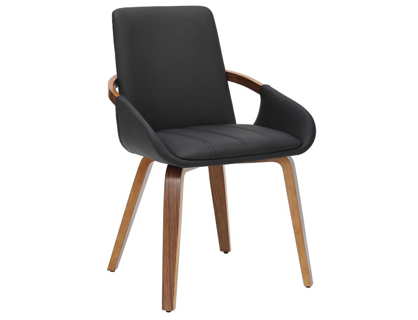Seaton and Caspian 5pc Dining Set - Walnut and Travertine Table and Black and Walnut Chairs
