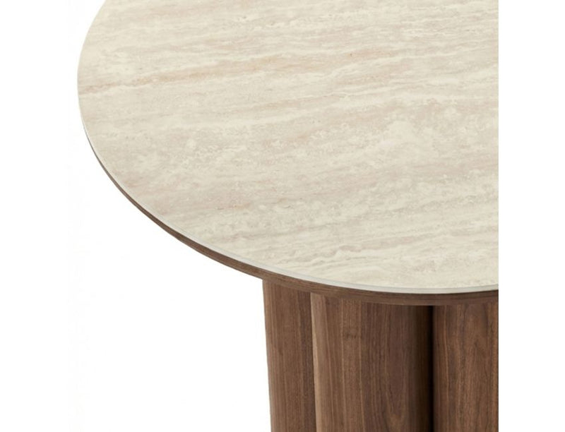 Seaton and Caspian 5pc Dining Set - Walnut and Travertine Table and Black and Walnut Chairs