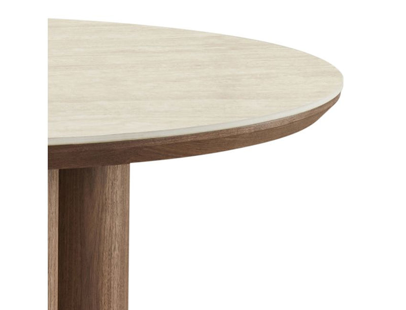 Seaton and Amara 5pc Dining Set - Walnut and Travertine Table and Beige Chairs