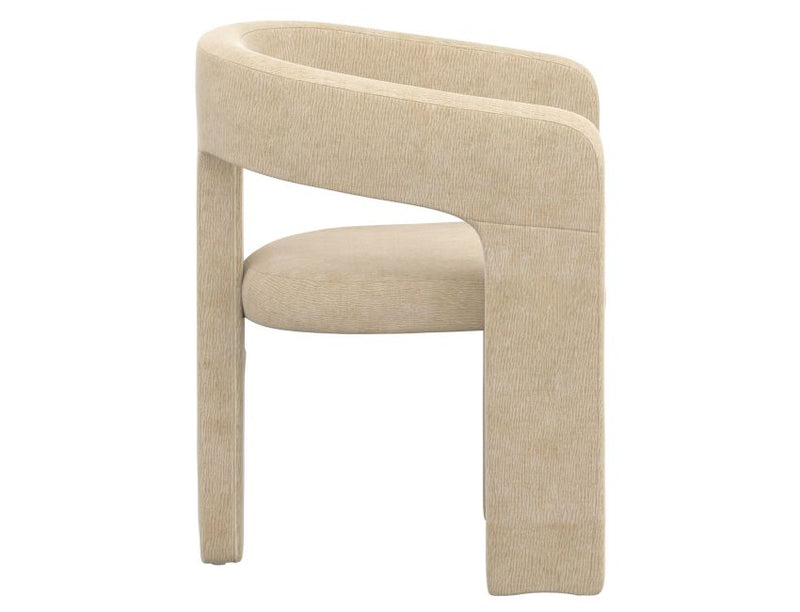 Seaton and Amara 5pc Dining Set - Walnut and Travertine Table and Beige Chairs