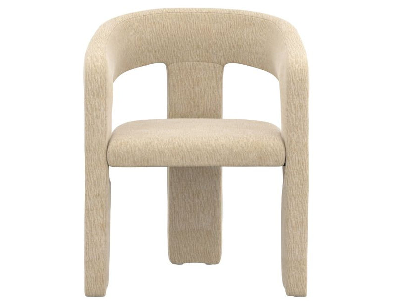 Seaton and Amara 5pc Dining Set - Walnut and Travertine Table and Beige Chairs