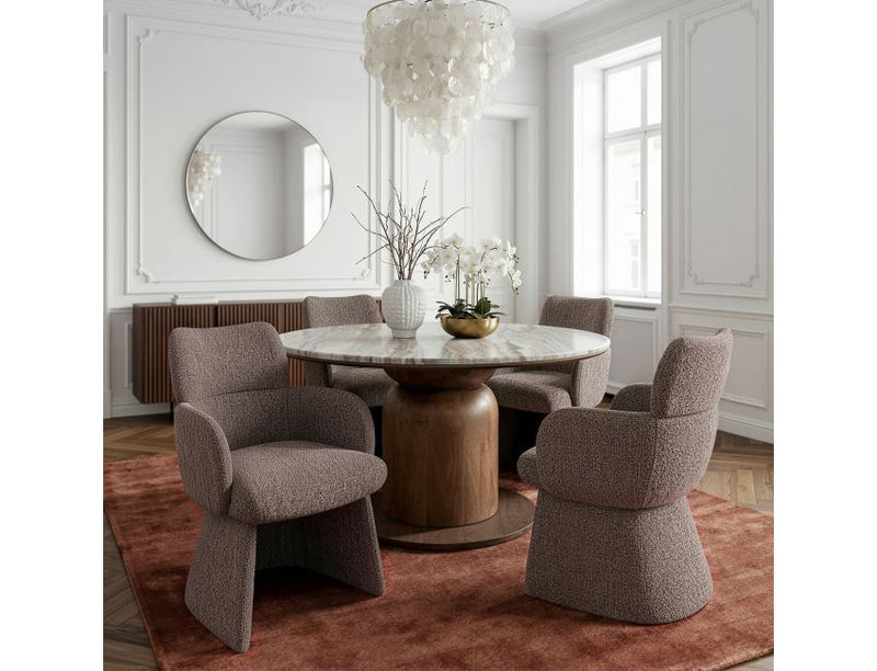 Martina and Titani 5pc Dining Set - Walnut Table and Brown Chairs