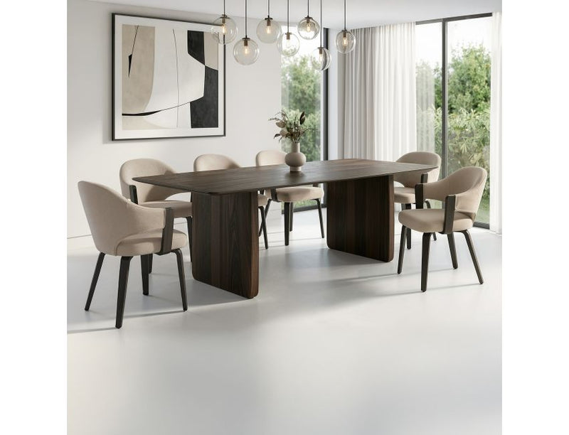 Bazul and Freya 7pc Dining Set - Mocha Table and Toffee and Walnut Chairs
