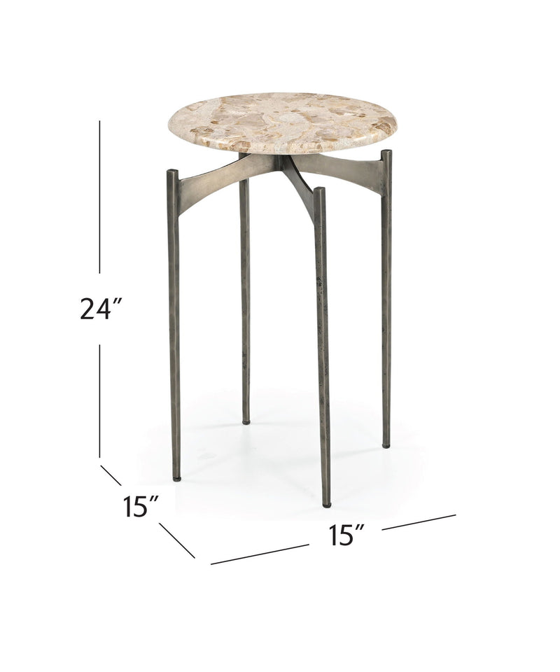 Thea - Accent Table - Italian Crema Marble / Nickel Iron