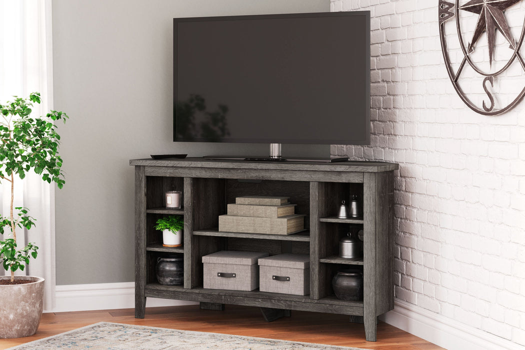 Arlenbry Gray Corner TV Stand/Fireplace Opt