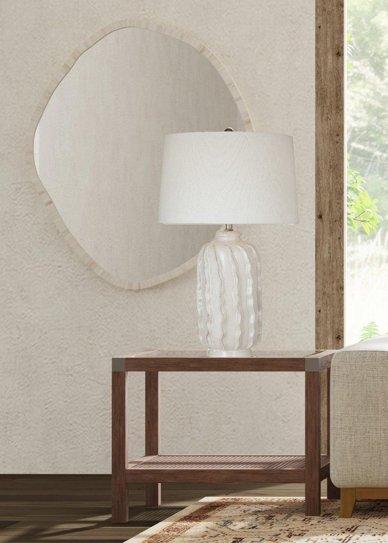 Calum - End Table - Driftwood Gray / Cane / Brushed Nickel