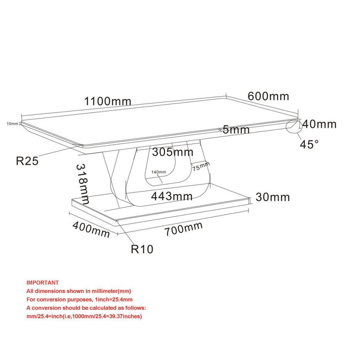 Corvus Rectangular Coffee Table in Warm Grey
