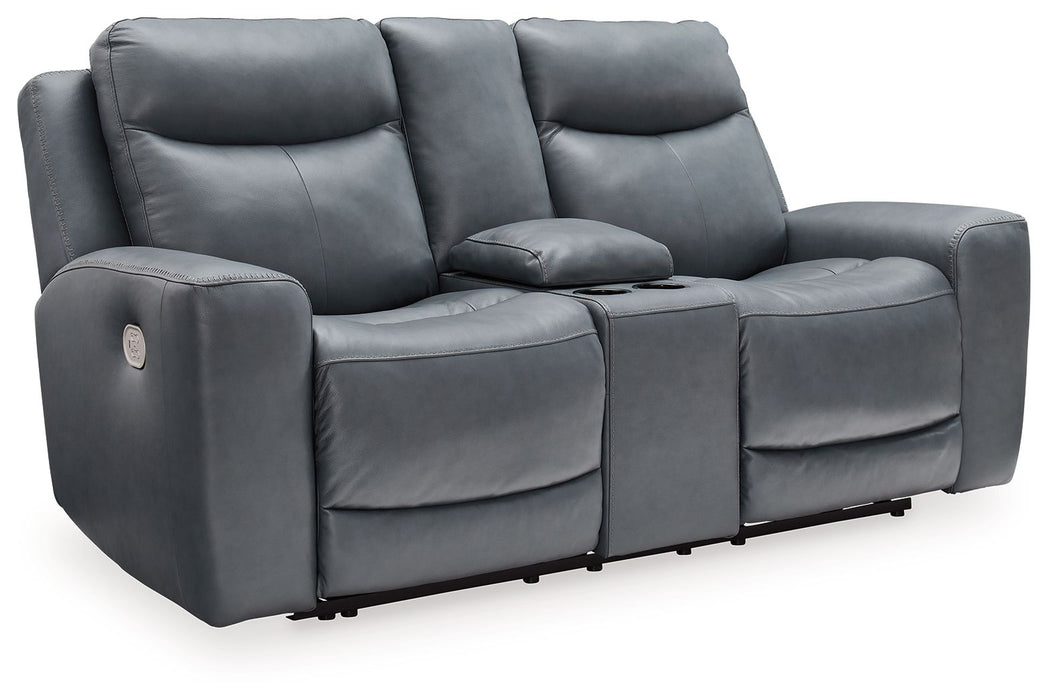 Mindanao - Pwr Reclining Loveseat/Con/Adj Hdrst - Leather Match - Steel