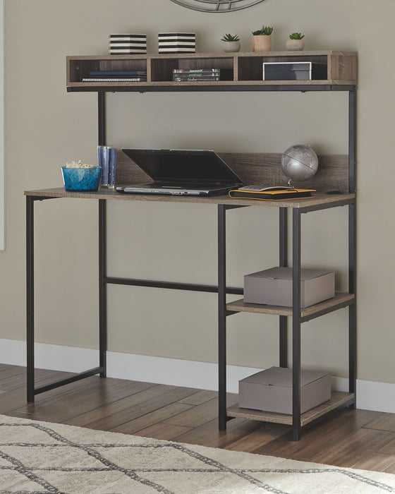 Daylicrew Grayish Brown / Gunmetal Home Office Desk And Hutch