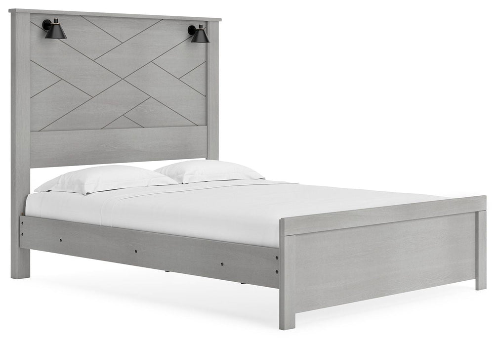 Cottonburg Light Gray / White Panel Bed With Sconce Lights - Queen