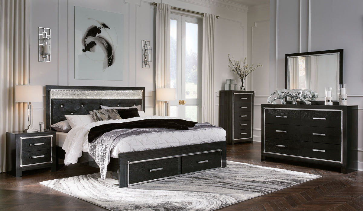 Kaydell Black Upholstered Glitter Panel Storage Bed