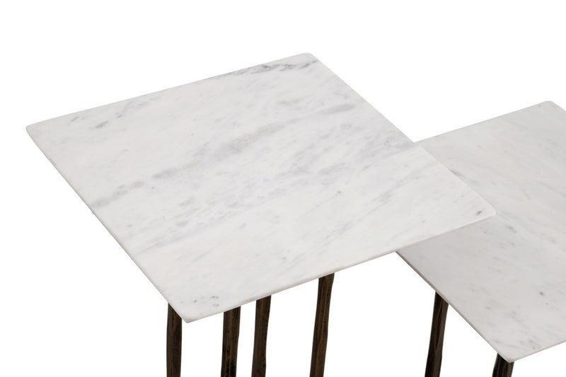 Xavier - Accent Table (Set of 2) - Antique Brass / White Marble