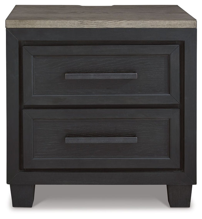 Foyland - Two Drawer Night Stand - Black / Brown