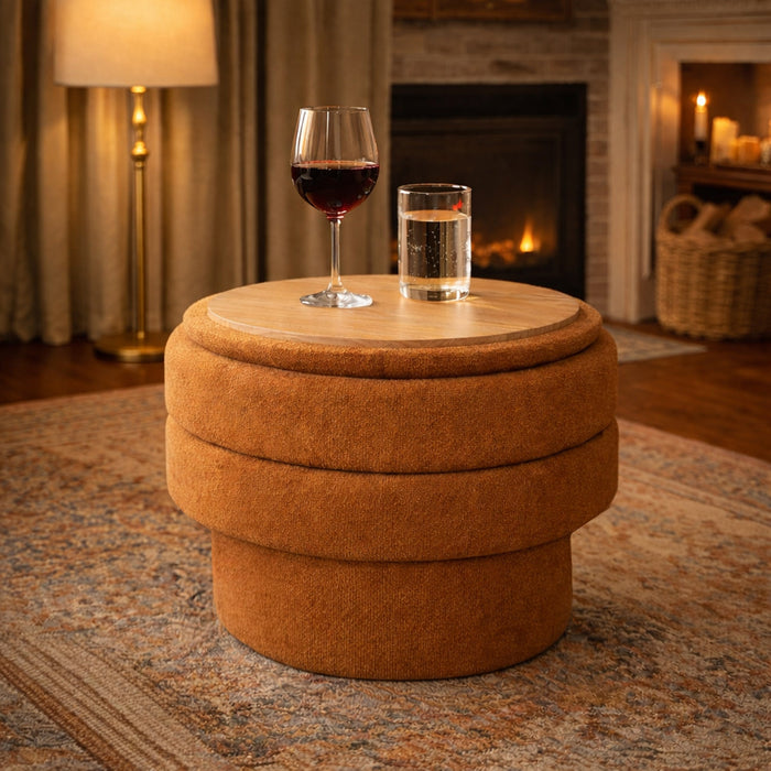 Kepler Round Storage Ottoman Rust