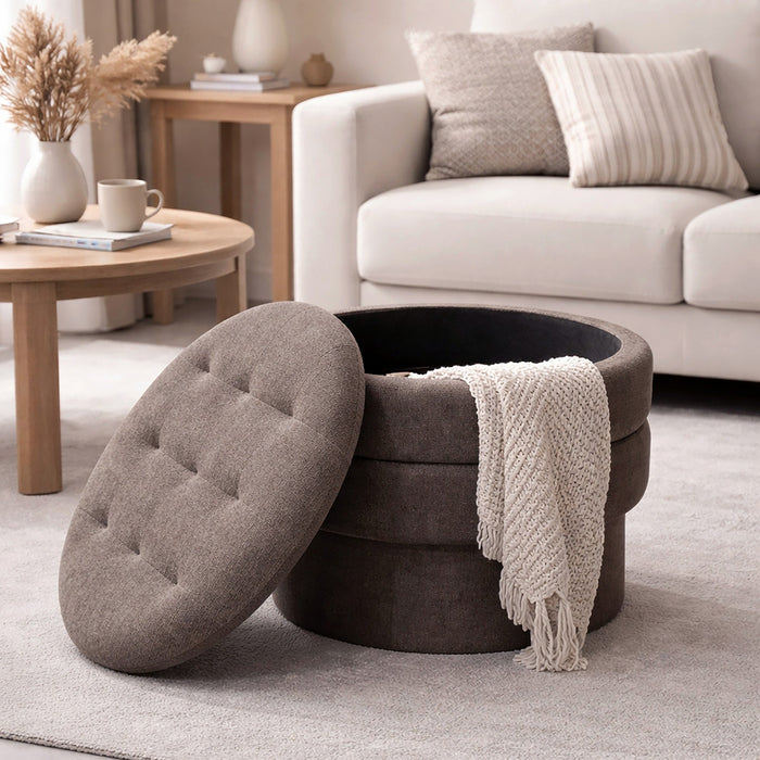 Kepler Rnd Storage Ottoman Warm Charcoal