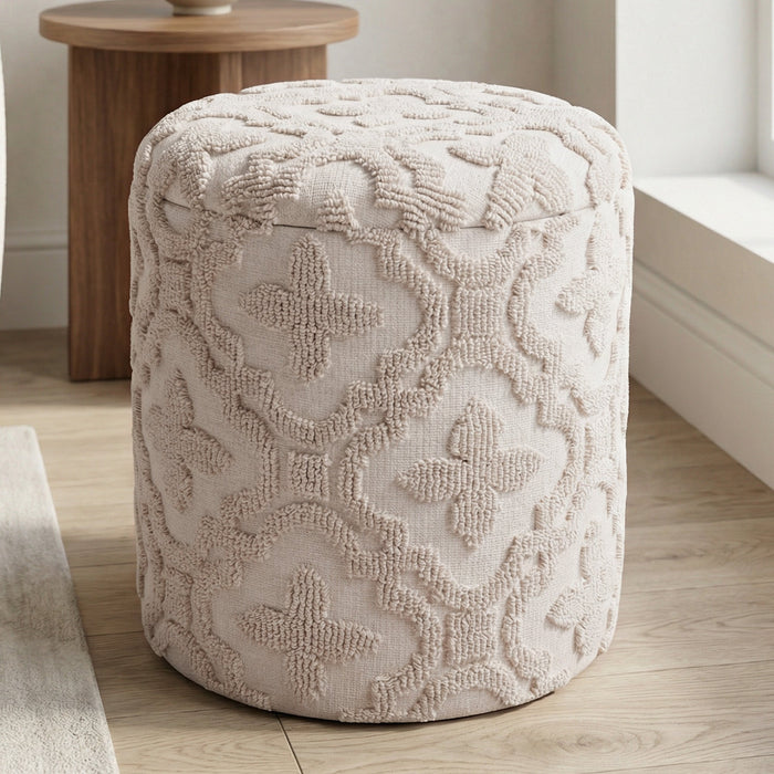 Magnolia Round Storage Ottoman Ivory