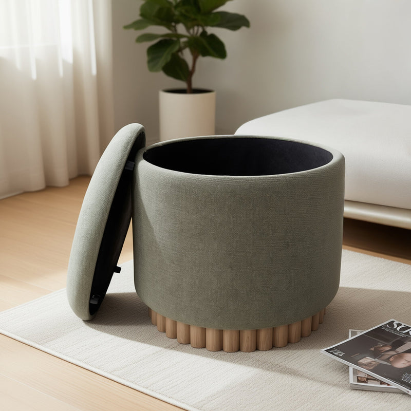 Sadie Round Storage Ottoman Moss