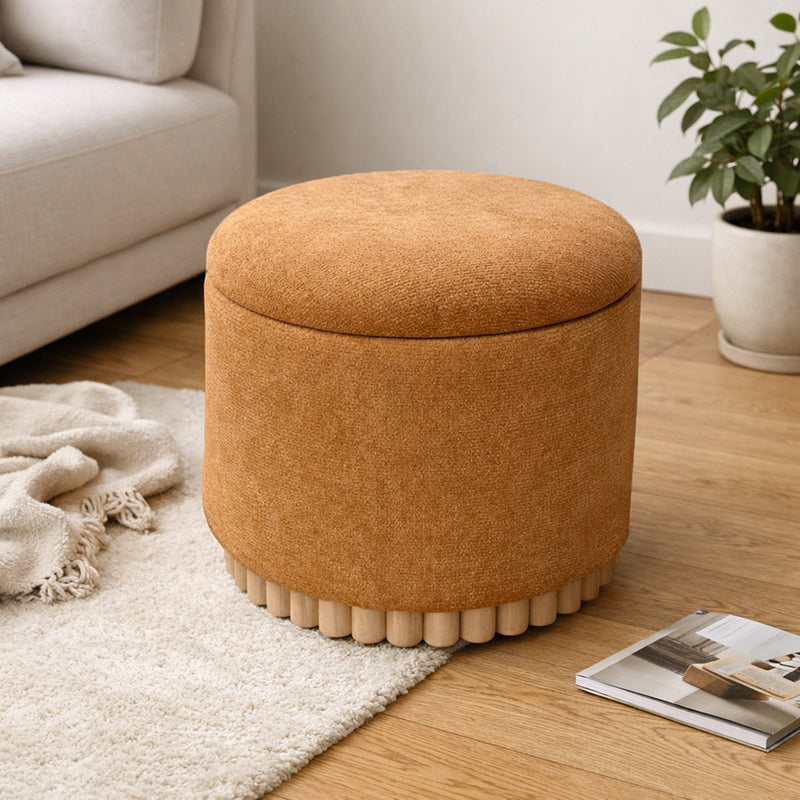 Sadie Round Storage Ottoman Rust