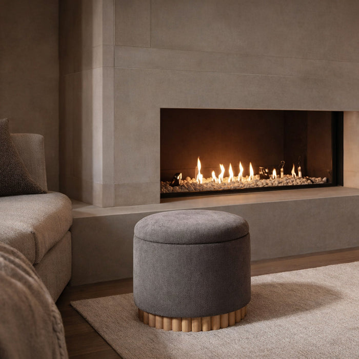 Sadie Rnd Storage Ottoman Warm Charcoal