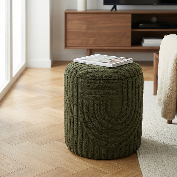 Lullu Round Storage Ottoman Olive Green