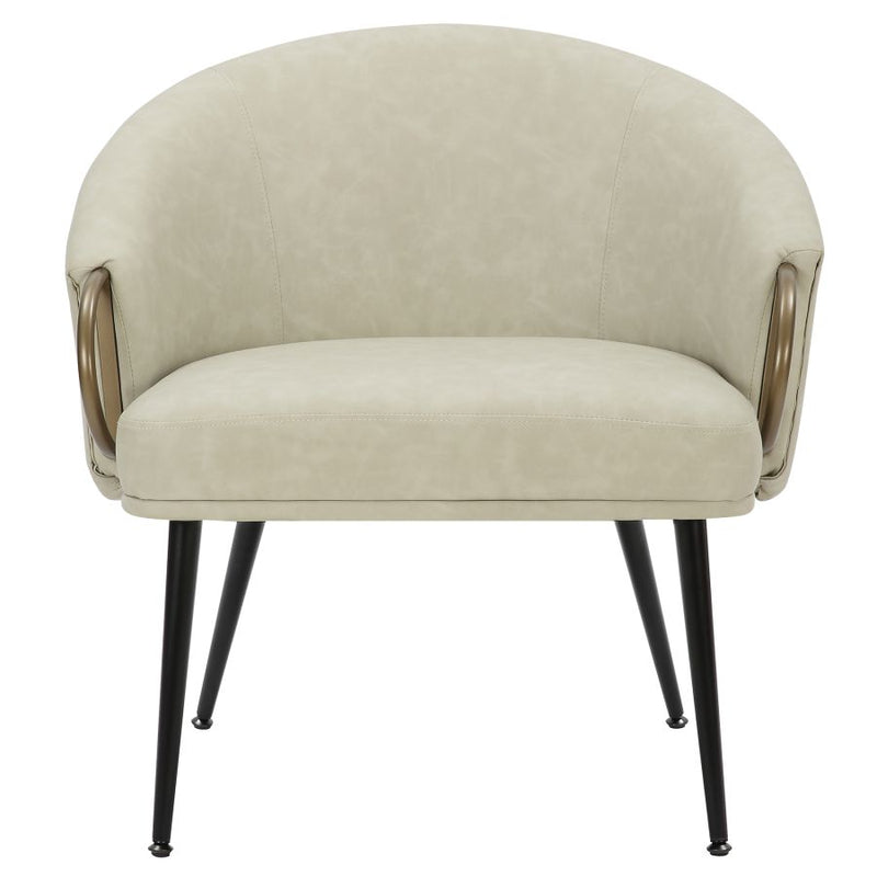 Zita Accent Chair in Vintage Ivory Faux Leather and Black and Aged Gold