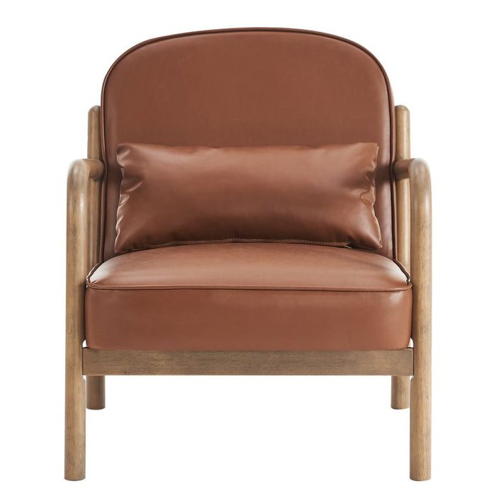 Fani Accent Chair, Faux Leather in Saddle and Walnut