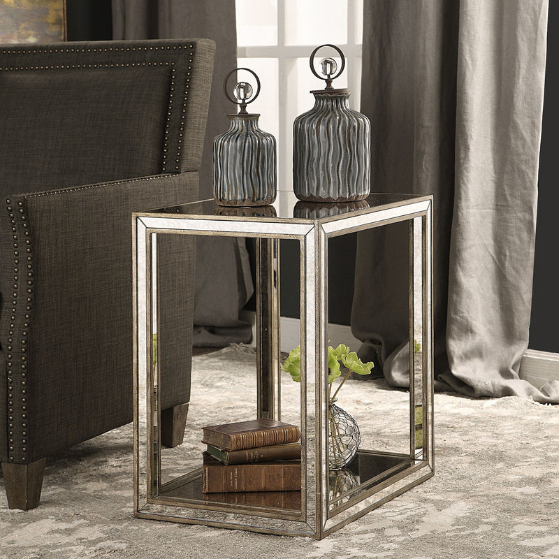 Julie - Mirrored End Table - Silver