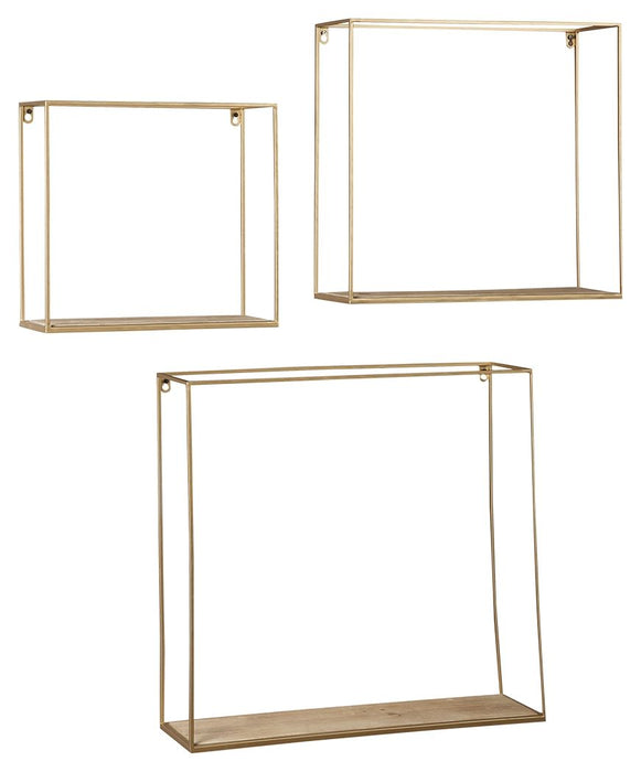 Efharis - Wall Shelf Set (Set of 3) - Natural / Gold Finish