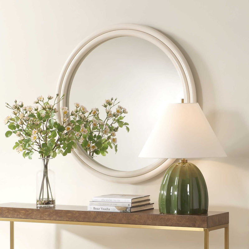 Florian - Warm White Round Mirror - White
