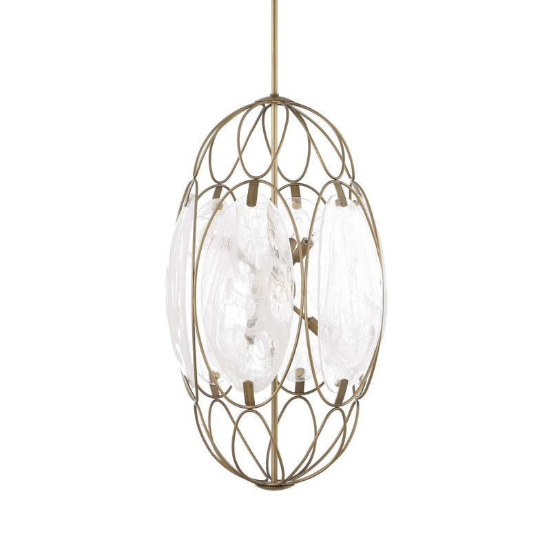 Valencia - 6 Light Glass Panel Pendant - Gold / White