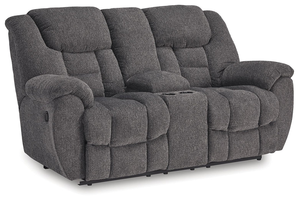 Foreside - Dbl Reclining Loveseat With Console - Fabric - Charcoal