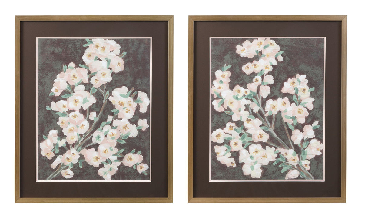 Branch Burgundy Framed Print (Set of 2) - Pink