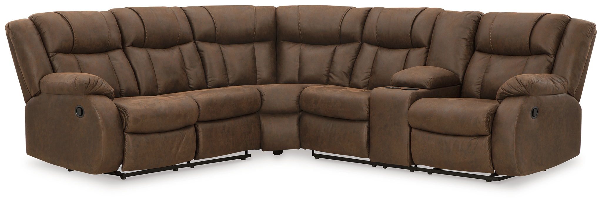 Trail Boys - 2-Piece Reclining Sectional With Raf Reclining Loveseat With Console - Faux Leather - Walnut