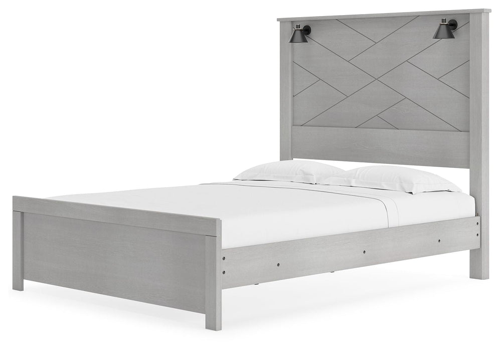 Cottonburg Light Gray / White Panel Bed With Sconce Lights - King