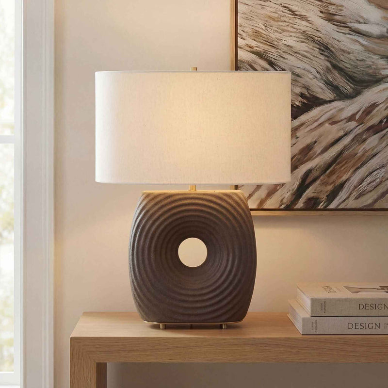 Geno - Concentric Ribbed Table Lamp - Brown