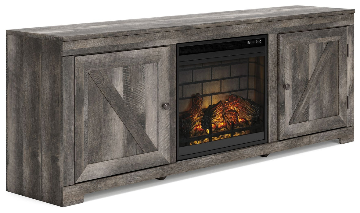 Wynnlow Gray 72” TV Stand With Faux Firebrick Fireplace Insert