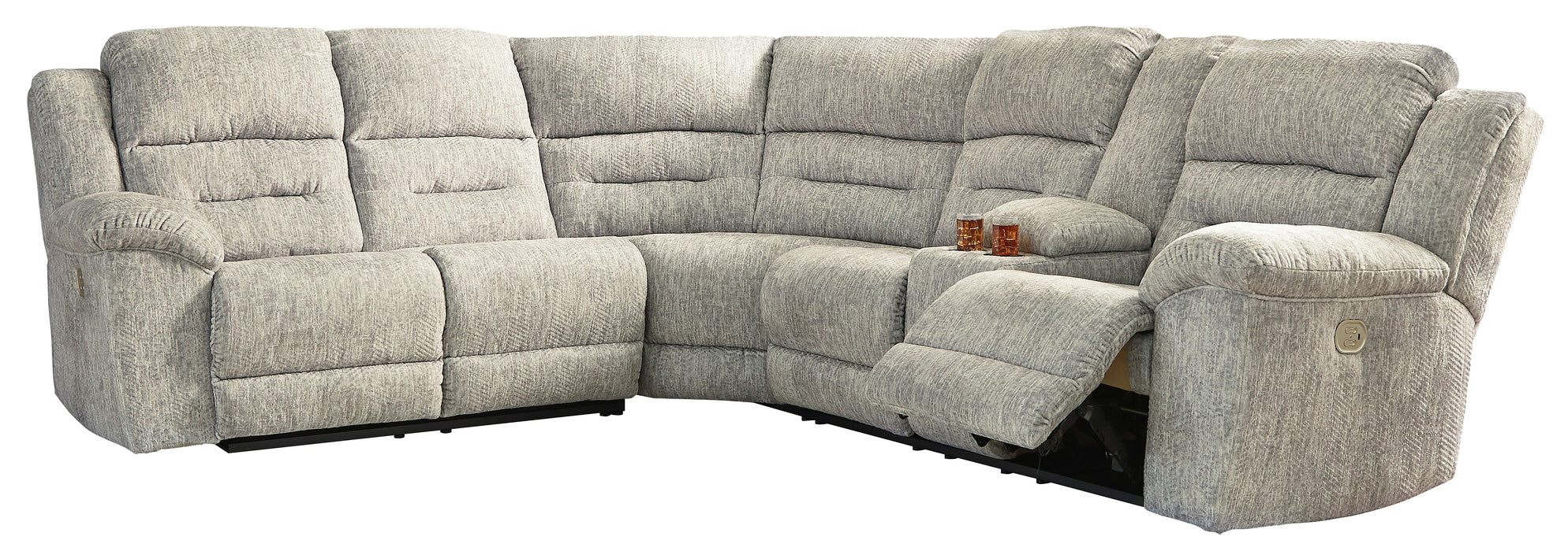 Family Den 3 Piece Power Reclining Sectional - Pewter / Right Facing Loveseat with Console