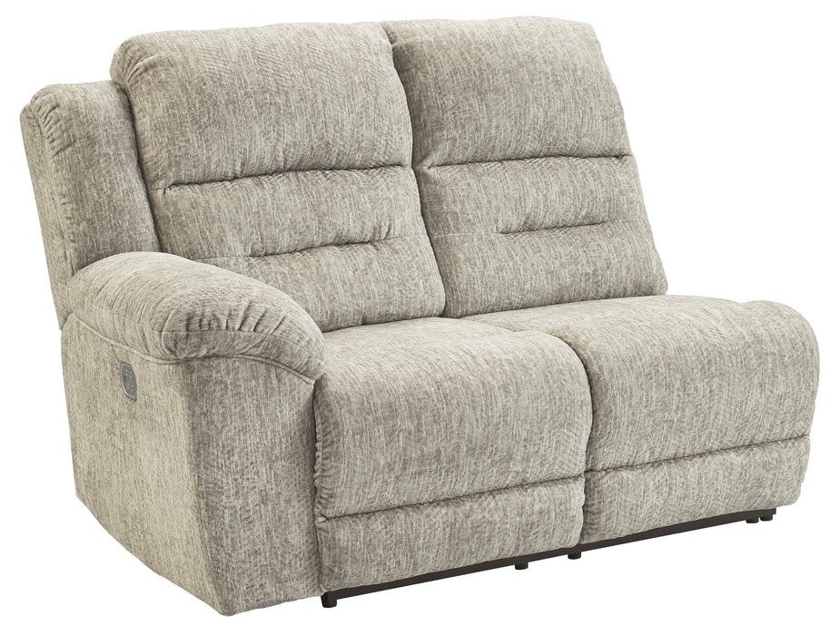 Family Den 3 Piece Power Reclining Sectional - Pewter / Right Facing Loveseat with Console