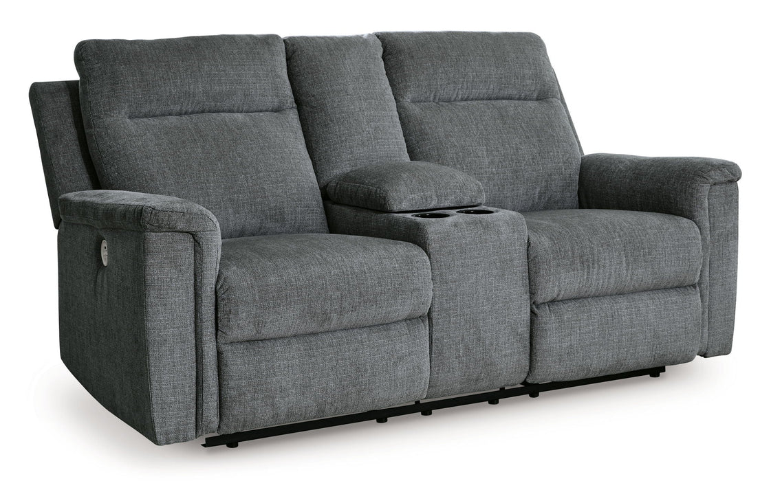 Barnsana - Dbl Power Reclining Loveseat with Console - Fabric - Gravel